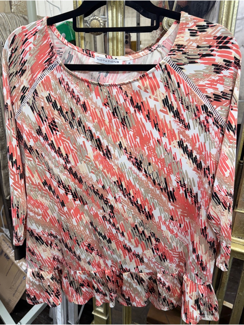 Notations Coral Abstract Ruffle-Hem Tunic